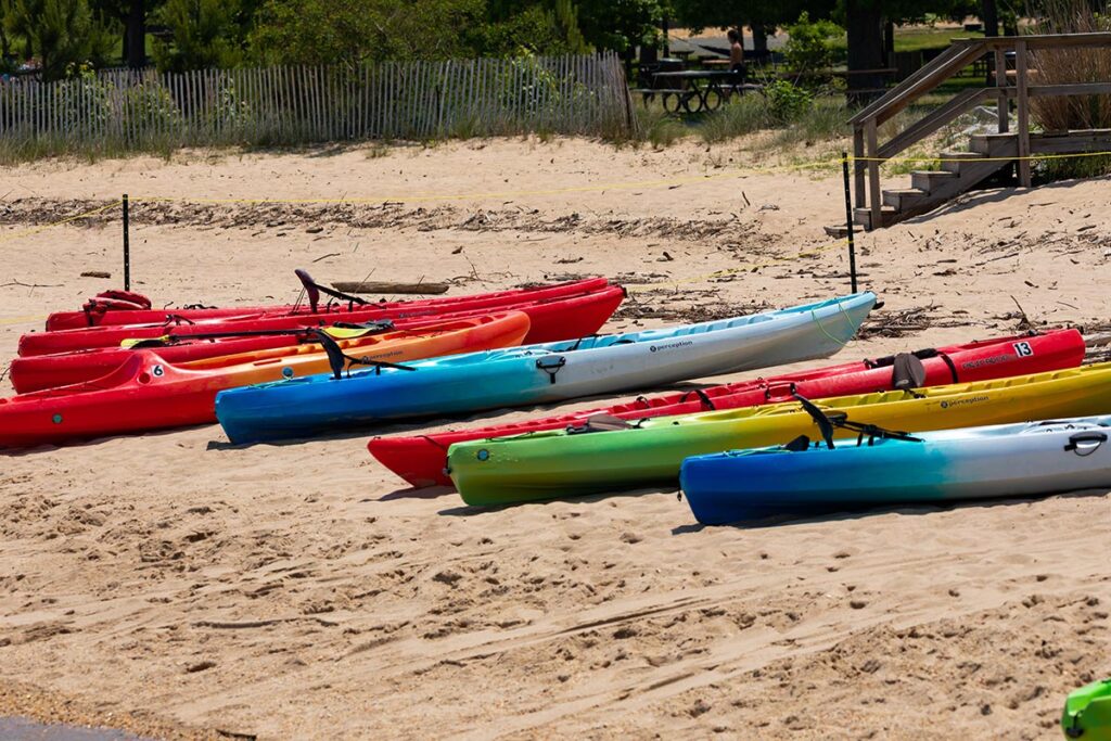 Westmoreland State Park kayaks on beach